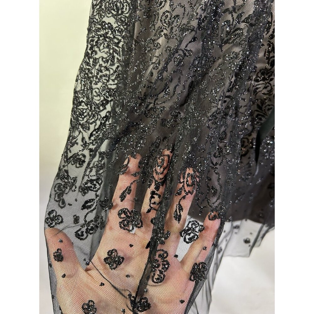 Vintage 90s Metalllic Floral Overlay Spaghetti Dress Whimsigoth Vamp - Picture 5 of 10